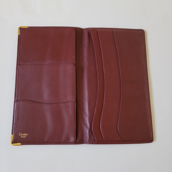 Cartier Paris Burgundy Leather Long Bifold Wallet with Gold Accents - Picture 3 of 8